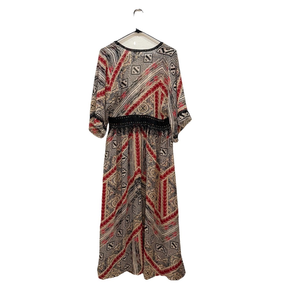 PAPARAZZI Womens Sz‎ M Indie Boho Open Front Tie Duster Flowy Western Festival - Picture 2 of 7